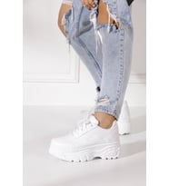 Günlük Kadın Spor Ayakkabı Yüksek Taban Rahat Bağcıklı Sneaker  001 (Beyaz)