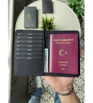 VİSSO 911 Hakiki Deri İsme Özel Pasaport Kılıfı (Siyah Cilt)