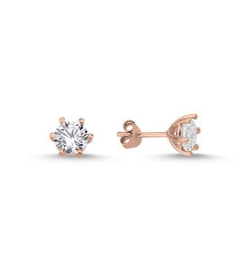 Tektaş 6mm Zirkon Taşlı Küpe (Rose)
