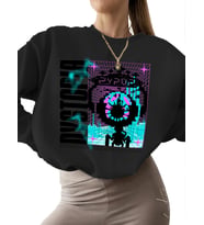 Sweatshirt 3 iplik şardonlu bisiklet yaka Bej kalın erkek Di·stopya Baskılı kadın unisex Sweatshirt (Siyah)