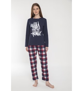 Vishenka Kadın %100 Penye Baskılı Kırmızı Pijama Takımı (Lacivert)