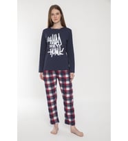 Vishenka Kadın %100 Penye Baskılı Kırmızı Pijama Takımı (Lacivert)