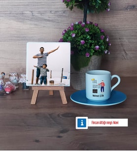 Babalar Günü Hediyesi Fotoğraflı Dekoratif Taş, Ahşap Altlıklı Türk Kahvesi Fincanı Hediye Babaya Doğum Günü Hediyesi (Model 5)