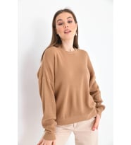 Bisiklet Yaka Arkası Uzun Yırtmaçlı Mevsimlik Triko Kazak (Camel)