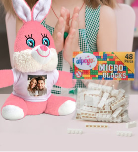 Kişiye Özel Peluş Tavşan Ve Renkli Micro Blocks Lego (Beyaz)