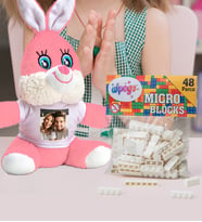 Kişiye Özel Peluş Tavşan Ve Renkli Micro Blocks Lego (Beyaz)