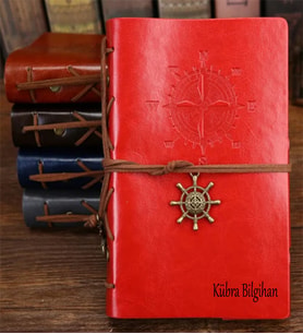 Kişiye Özel İsim Baskılı Deri Defter - İsme Özel Pusula Tasarımlı Deri Defter - Çizgisiz Deri Defter - Farklı Renk Seçenekleri Deri Denizci Defter (Kırmızı)
