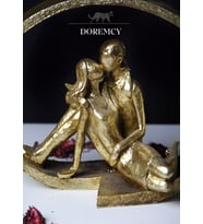 Doremcy Beyaz Çemberli Kız Çift Hediyelik Biblo Dekoratif Obje (Gold)