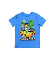 Minecraft baskılı pamuklu penye kumaş yazlık çocuk tişört (Mavi)