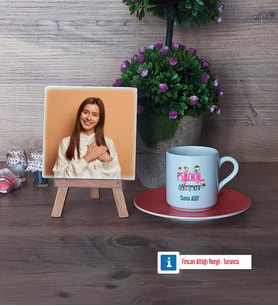 Psikoloji Öğretmeni Fotoğraflı Dekoratif Taş, Ahşap Altlıklı Türk Kahvesi Fincanı Hediye (Model 8)