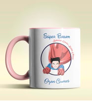 Kişiye Özel Süper Babam Tasarımlı Siyah Kupa Bardak (Pembe)