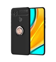 Xiaomi Redmi 9C Kılıf Yüzüklü Magnetli Ravel Case (Siyah-Rose Gold)