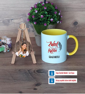 Zabıt Katibi Kupa Bardak Beyaz ve Fotoğraflı Ahşap Anahtarlık Hediye (Model 7)