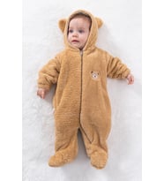 Welsoft Peluş Unisex Fermuarlı Kışlık Bebek Uyku Tulumu Bebek Tulumu Çocuk Tulumu Çocuk Kostümü TLMAYK (Kahverengi)