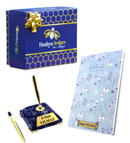 Hediye Kutulu Kişiye Özel Siyah Mermer Tasarımlı İmza Kalemi ve Defter (Model 2)