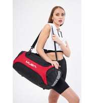 MUBO Orijinal Unisex 3 Bölmeli Önü Fermuarlı Uzun Askılı Geniş Hacimli Seyahat Fitness Spor Çantası 041 (Siyah-Kırmızı)