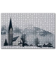 Cakapuzzle Karlar İçinde Kilise Evler ve Yüksek Dağ  Puzzle Yapboz MDF (Ahşap) (1000 Parça)