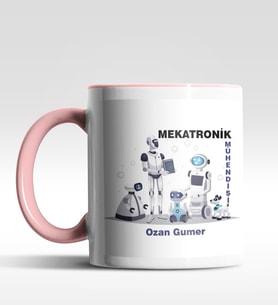 Kişiye Özel Mekatronik Mühendisi Tasarımlı Siyah Kupa (Beyaz-Pembe)