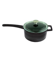 Lava Döküm Yuvarlak Sos Tenceresi Cam kapaklı, Metal Saplı. Glaze Serisi Çap(Ø16 cm. (Siyah)