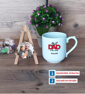 Babaya Hediye Kupa Bardak Beyaz ve Fotoğraflı Ahşap Anahtarlık Hediye Babaya Doğum Günü Hediyesi (Model 5)