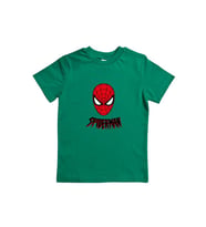 Spiderman baskılı örümcek adam pamuklu penye kumaş yazlık çocuk tişört (Yeşil)