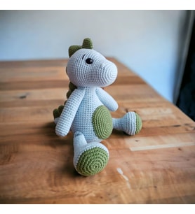 Dino Amigurumi El Örgüsü Organik Oyuncak Uyku Arkadaşı (Mavi-Yeşil)
