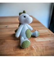 Dino Amigurumi El Örgüsü Organik Oyuncak Uyku Arkadaşı (Mavi-Yeşil)