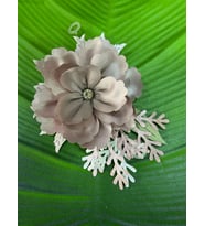 ZİRKON TAŞLI SATEN ÇİÇEK BROŞ YAKA GİYİM AKSESUARI 12 CM (Pastel Pembe)