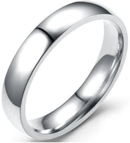 Unisex 4mm İnce Bombeli Erkek Kadın Çelik Alyans Yüzük (Beyaz) cl18
