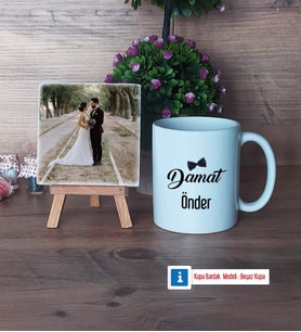 Damat Fotoğraflı Dekoratif Taş, Kupa Bardak Beyaz Hediye (Model 1)