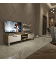 Decoraktiv Eko 4 Mdf Dvd Krom Ayaklı Tv Ünitesi Tv Sehpası (Pera-Beyaz)