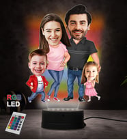 Doğum Günü Hediyesi,Sevgiliye Hediye, Kişiye Özel Fotoğraflı En Mutlu Aile Karikatür 3D Led Lamba (RGB)