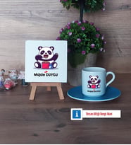 Sevimli Panda Dekoratif Taş, Türk Kahvesi Fincanı Kırmızı İsme Özel Hediye (Model 3)