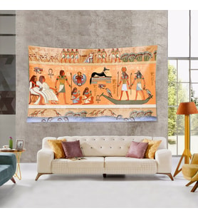 Antik Mısır Figürlü Etnik Leke Tutmaz Kadife Dokulu Kumaş Duvar Örtüsü Duvar Halısı Tapestry (Açık Kahverengi)