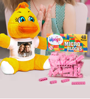 Kişiye Özel Peluş Civciv Ve Renkli Micro Blocks Lego (Pembe)