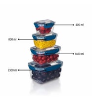 4'lü Master Dikdörtgen Saklama Kapları (400 ml - 800 ml - 1400 ml - 2300 ml) (Mavi)