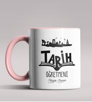 Kişiye Özel Tarih Öğretmeni Tasarımlı Siyah Renk Kupa Bardak 7 (Pembe)