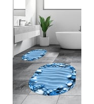 EVDEYA 3D Dijital Yıkanabilir Modern Desen İkili Banyo Halısı Paspas Oval Klozet Takımı, OKLOZET-47-KIRMIZI, (Mavi)