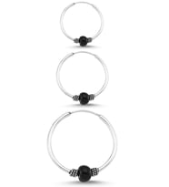 Boncuklu Gümüş Halka Küpe Kombin 10mm + 12mm + 16mm wsk09t (Siyah)