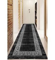 Dijital Baskılı Kaymaz Taban Yıkanabilir Modern Yolluk Ve Koridor Halısı NDU-SD-1071 (Siyah)