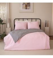 Nevresim Takımı Tek Kişilik Lastikli Çarşaflı (Gri - Pembe)