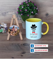 En Cool Baba Kupa Bardak Beyaz ve Fotoğraflı Ahşap Anahtarlık Hediye Babaya Hediye (Model 7)