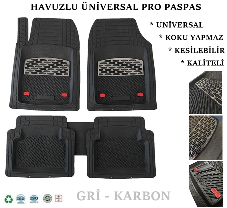 Kia Sorento 2003  Uyumlu Derin Havuzlu Üniversal Pro Paspas (Siyah-Gri)