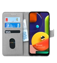 Microsonic Samsung Galaxy A50s Kılıf Fabric Book Wallet (Gri)