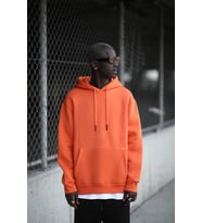 Kapşonlu 3 İplik Kalın İçi Polarlı Oversize Kangru Cepli Erkek Sweatshirt (Turuncu)