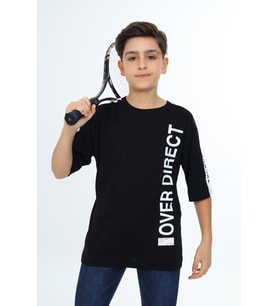 Erkek Çocuk Kol Şerit Garnili T-Shirt 9-14 Yaş Lx7063 ANGELOS GIRLS (Siyah)