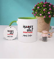 İşaret Dili Öğretmeni Kupa Bardak ve Anahtarlık (Yeşil)