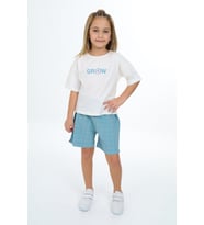 Toontoy Kız Çocuk Grow Baskılı Şortlu Takım (Açık Mavi)