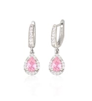 925 Ayar Gümüş Rodyumlu Damla Taş Küpe (Pembe)