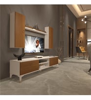 Decoraktiv Eko 7 Mdf Dvd Gold Tv Ünitesi Tv Sehpası (Beyaz - Ceviz)
